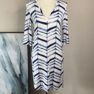 TART blue tie dye print jersey knit dress | XS